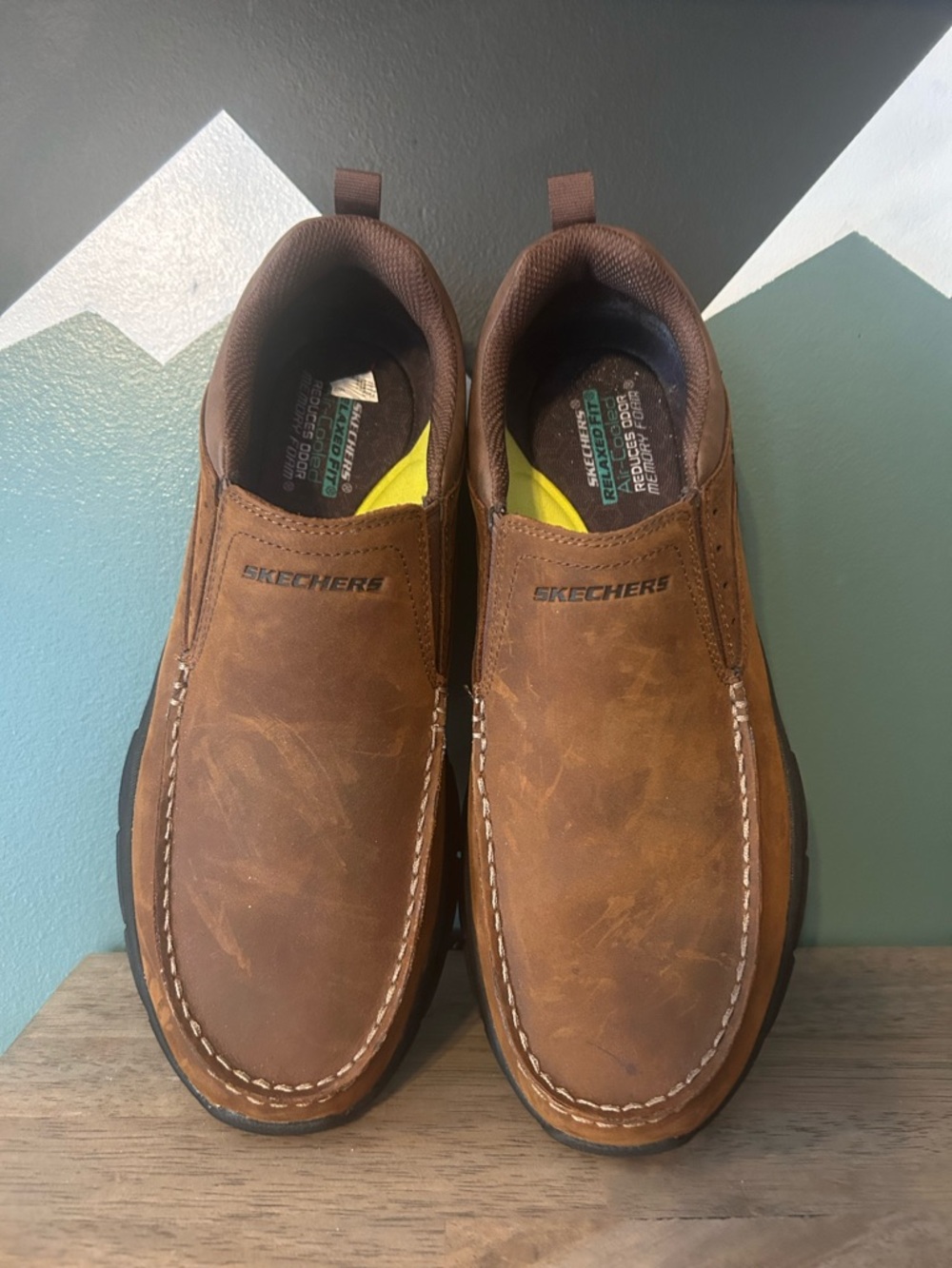 Skechers Brown Leather Slip On Shoes Men’s 11.5 Comfort Loafers Casual Work - Picture 5 of 9